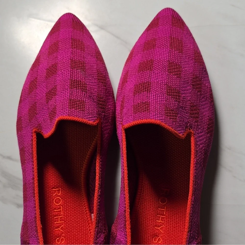 Rothy's Women's Pink Purple Orange Check Knit Slip-On Flats Pointed Toe US 9.5